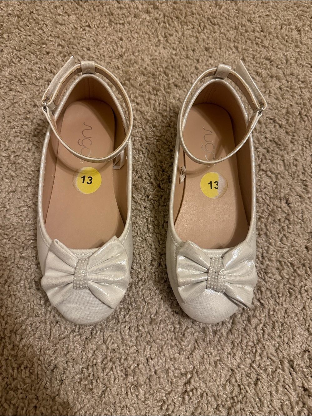 Sugar Shimmery Ivory Bow Ankle-Strap Kids Dress Shoes